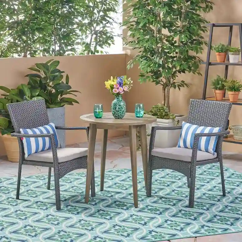 Ensemble bistro d'extérieur Arezzo 3 pièces en bois et osier par Christopher Knight Home
