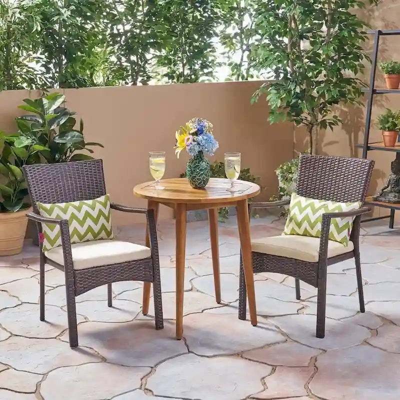 Ensemble bistro d'extérieur Arezzo 3 pièces en bois et osier par Christopher Knight Home