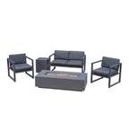 Ensemble de conversation extérieur Navan 4 places en aluminium avec foyer et support pour bouteille de gaz, par Christopher Knight Home