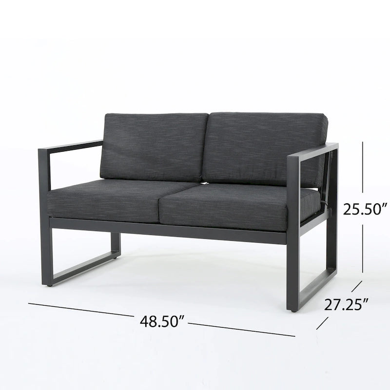 Ensemble de conversation extérieur Navan 4 places en aluminium avec foyer et support pour bouteille de gaz, par Christopher Knight Home