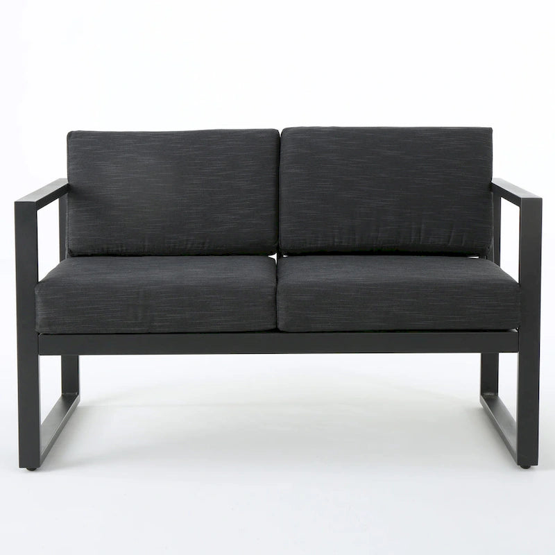 Ensemble de conversation extérieur Navan 4 places en aluminium avec foyer et support pour bouteille de gaz, par Christopher Knight Home
