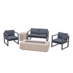 Ensemble de conversation extérieur Navan 4 places en aluminium avec foyer et support pour bouteille de gaz, par Christopher Knight Home