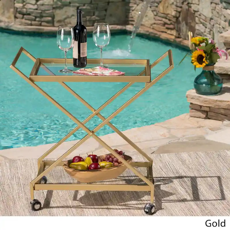 Chariot de bar industriel d'extérieur Annika par Christopher Knight Home
