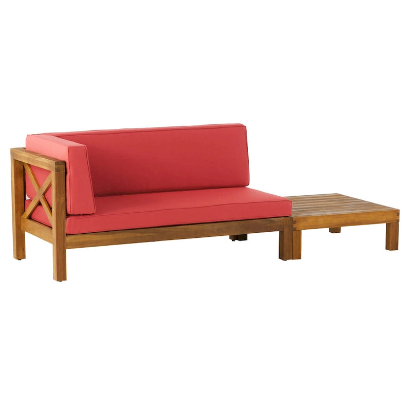 Ensemble canapé deux places et table basse d'extérieur Brava en bois d'acacia avec accoudoir gauche et coussin, par Christopher Knight Home