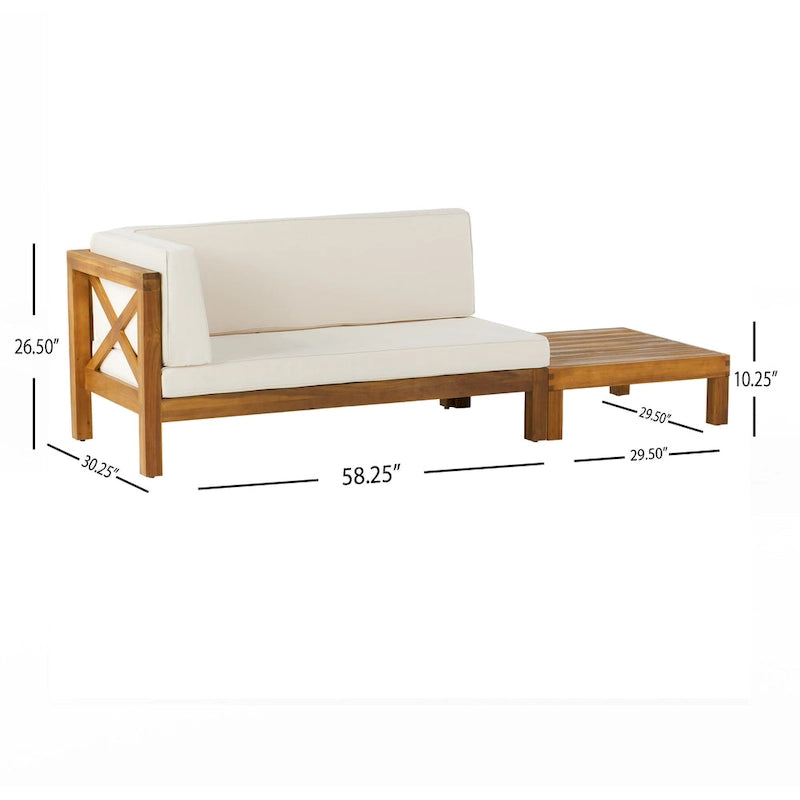 Ensemble canapé deux places et table basse d'extérieur Brava en bois d'acacia avec accoudoir gauche et coussin, par Christopher Knight Home