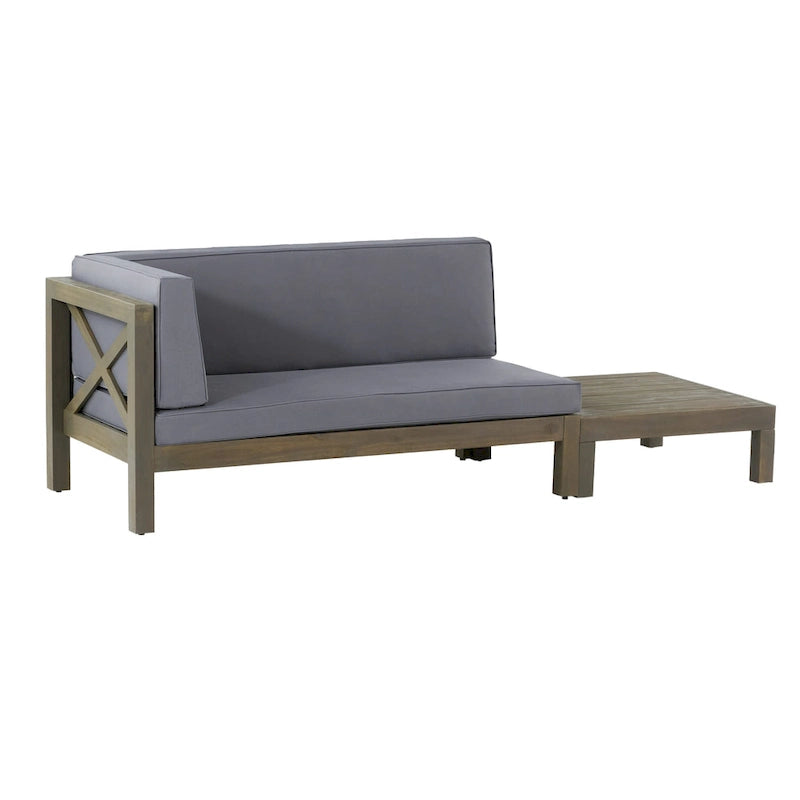 Ensemble canapé deux places et table basse d'extérieur Brava en bois d'acacia avec accoudoir gauche et coussin, par Christopher Knight Home