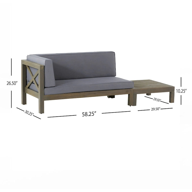 Ensemble canapé deux places et table basse d'extérieur Brava en bois d'acacia avec accoudoir gauche et coussin, par Christopher Knight Home