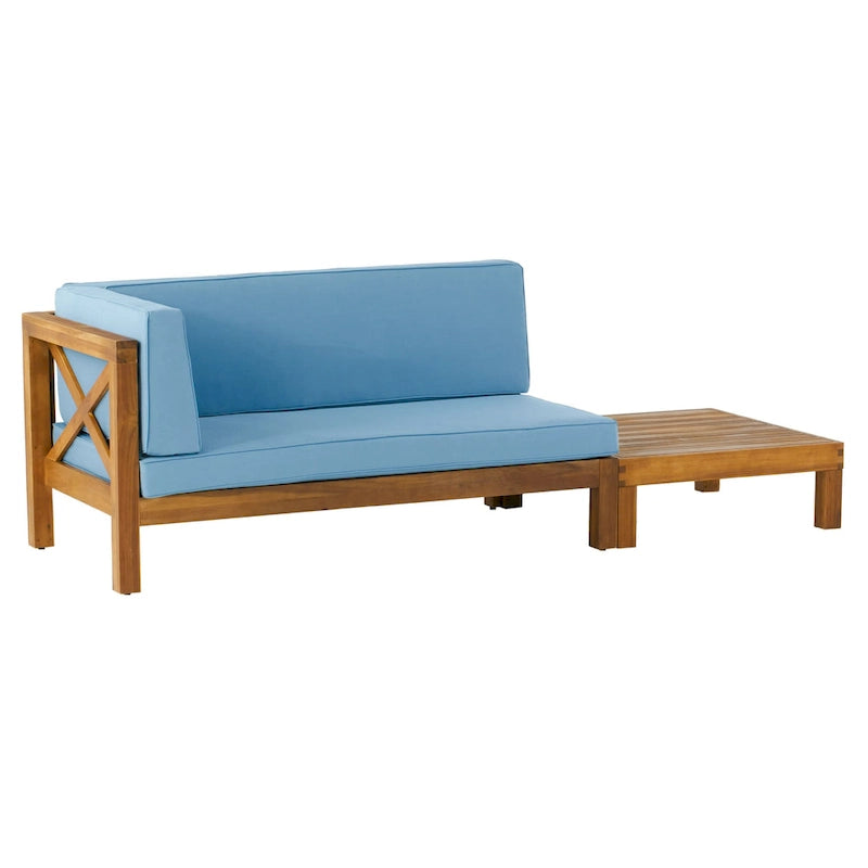 Ensemble canapé deux places et table basse d'extérieur Brava en bois d'acacia avec accoudoir gauche et coussin, par Christopher Knight Home