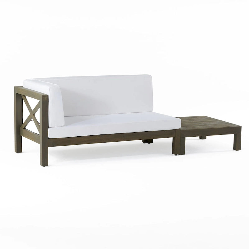Ensemble canapé deux places et table basse d'extérieur Brava en bois d'acacia avec accoudoir gauche et coussin, par Christopher Knight Home