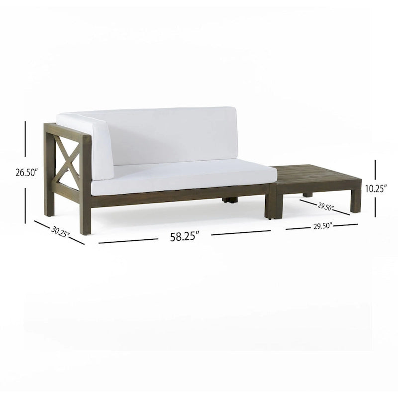 Ensemble canapé deux places et table basse d'extérieur Brava en bois d'acacia avec accoudoir gauche et coussin, par Christopher Knight Home
