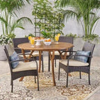 Chilton Outdoor 5 Piece Acacia Wood and Wicker Dining Set by Christopher Knight Home