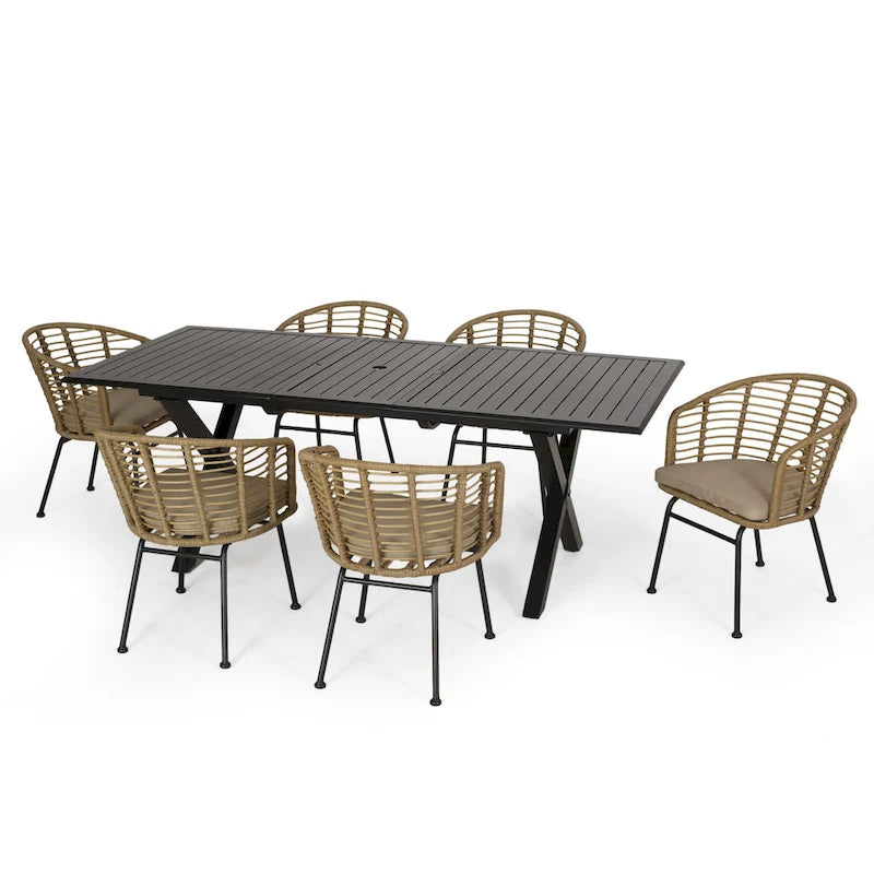 Ensemble de salle à manger d'extérieur en osier Rogge 7 pièces par Christopher Knight Home