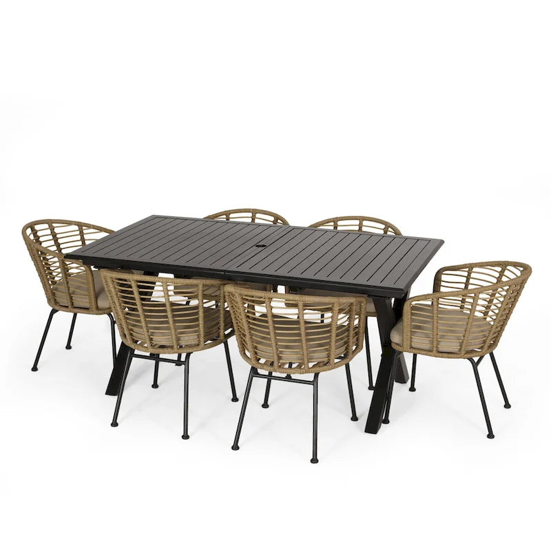 Ensemble de salle à manger d'extérieur en osier Rogge 7 pièces par Christopher Knight Home