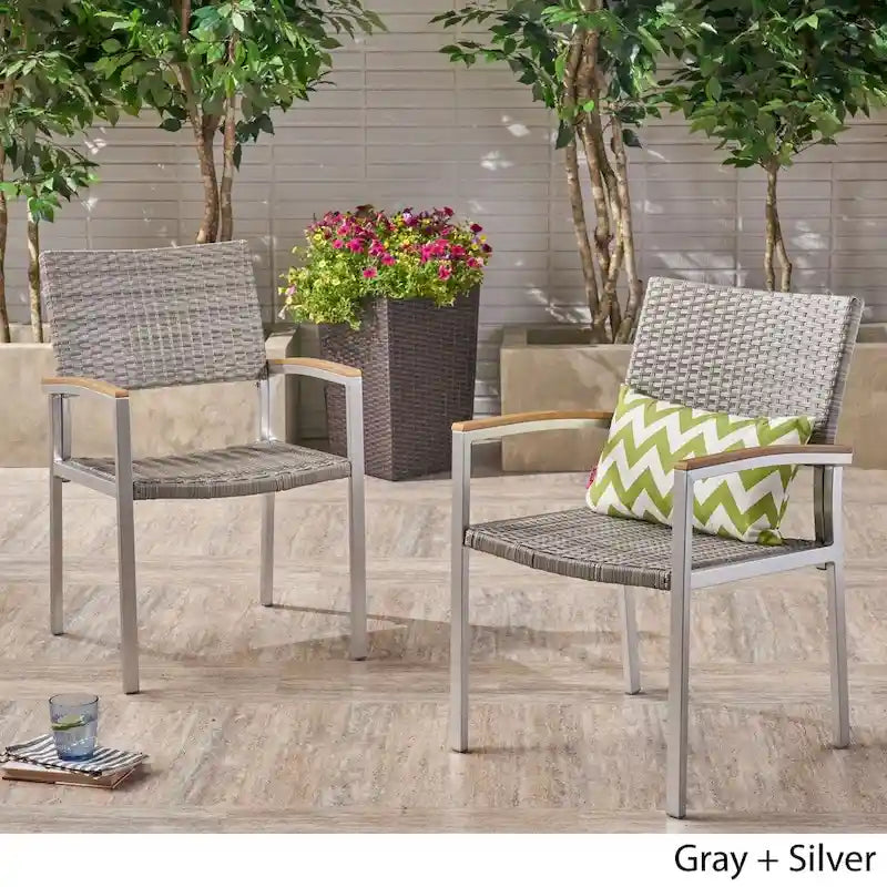 Chaises de salle à manger d'extérieur Luton en résine tressée avec structure en aluminium (lot de 2) par Christopher Knight Home