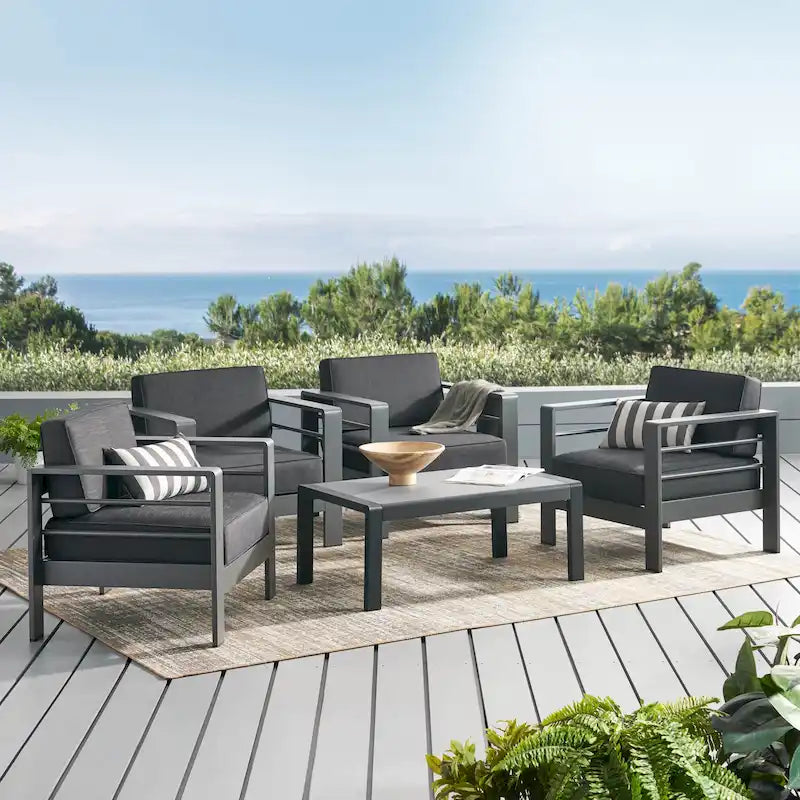Ensemble de conversation extérieur Cape Coral en aluminium 5 pièces avec coussins par Christopher Knight Home