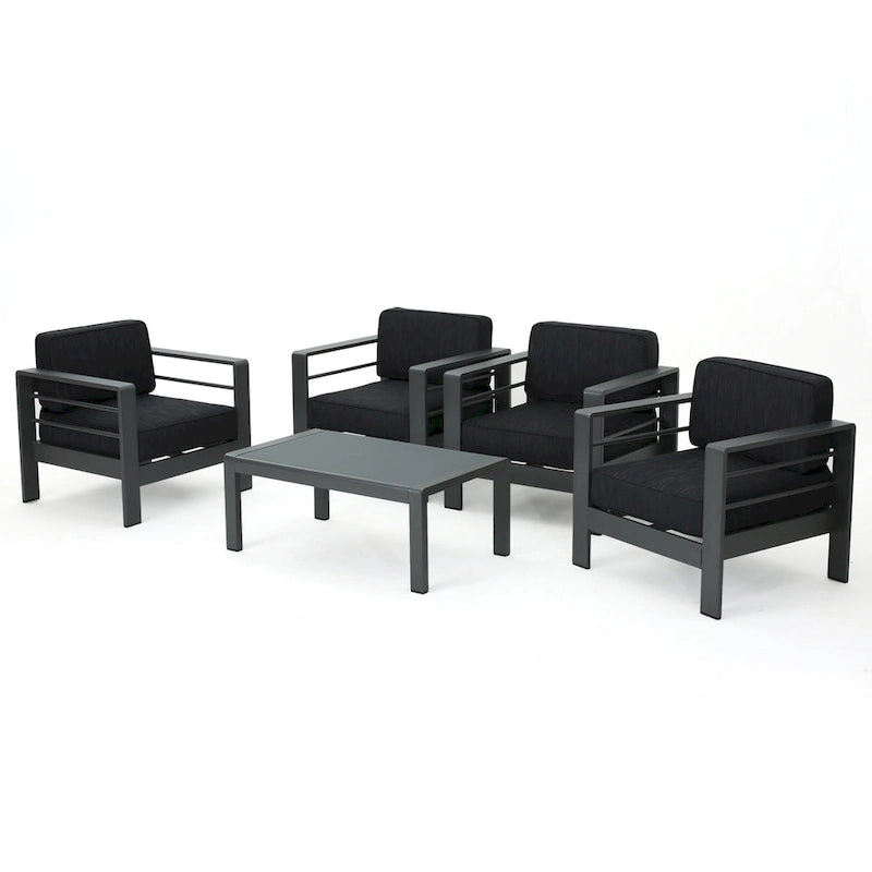 Ensemble de conversation extérieur Cape Coral en aluminium 5 pièces avec coussins par Christopher Knight Home
