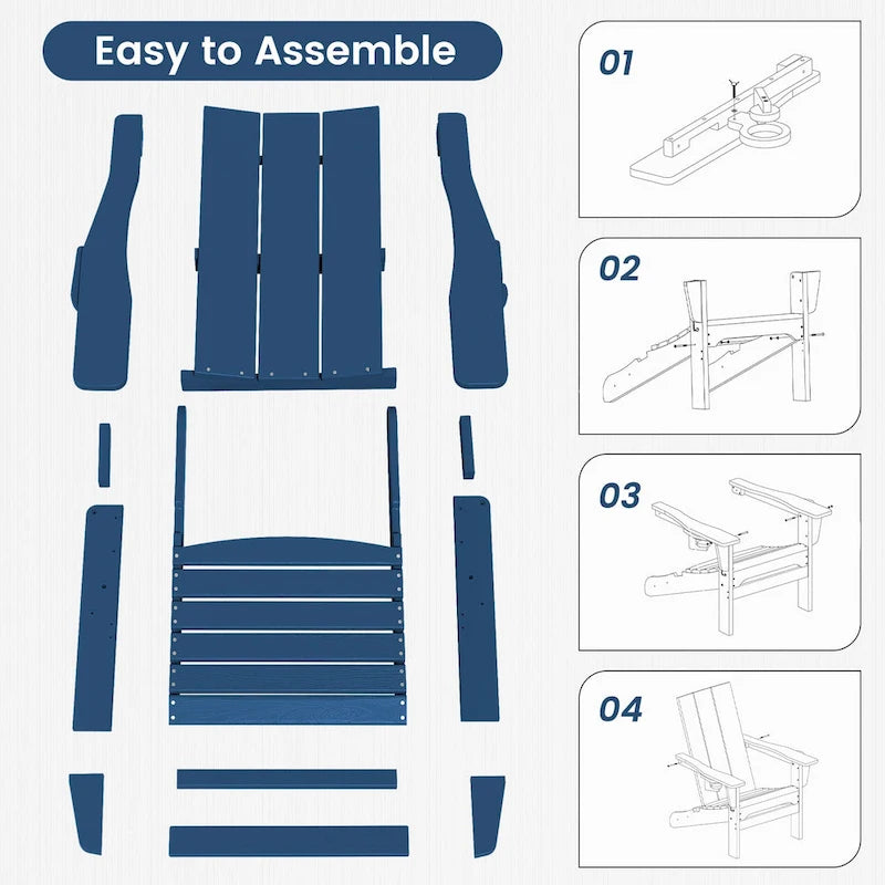 Chaises Adirondack modernes en PEHD résistantes aux intempéries avec porte-gobelets