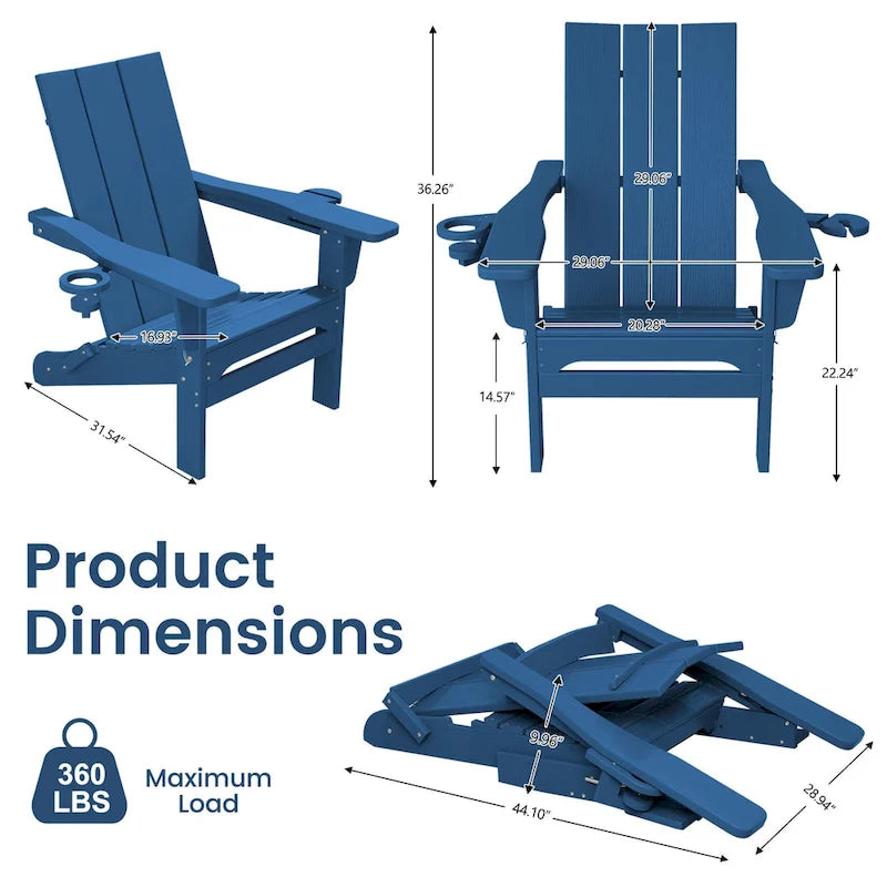 Chaises Adirondack modernes en PEHD résistantes aux intempéries avec porte-gobelets