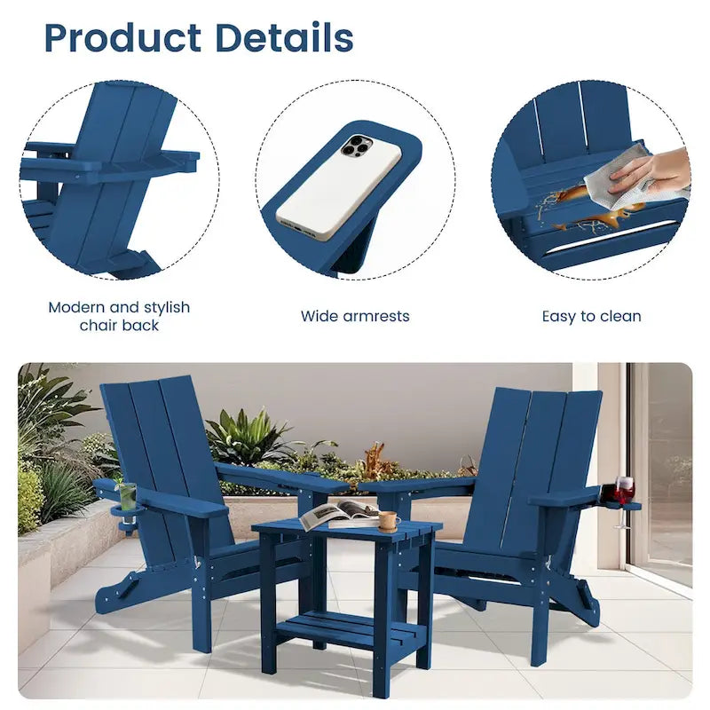 Chaises Adirondack modernes en PEHD résistantes aux intempéries avec porte-gobelets