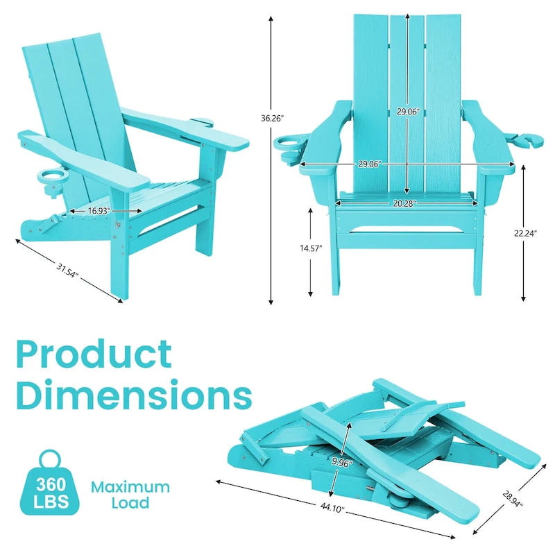 Chaises Adirondack modernes en PEHD résistantes aux intempéries avec porte-gobelets