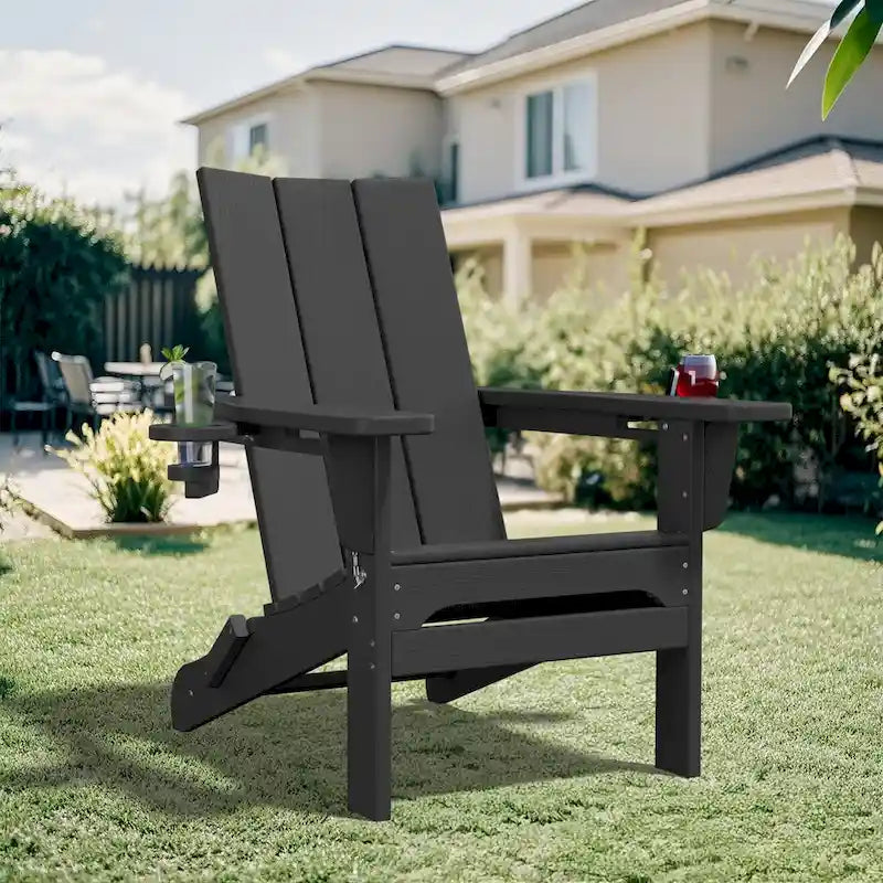 Chaises Adirondack modernes en PEHD résistantes aux intempéries avec porte-gobelets