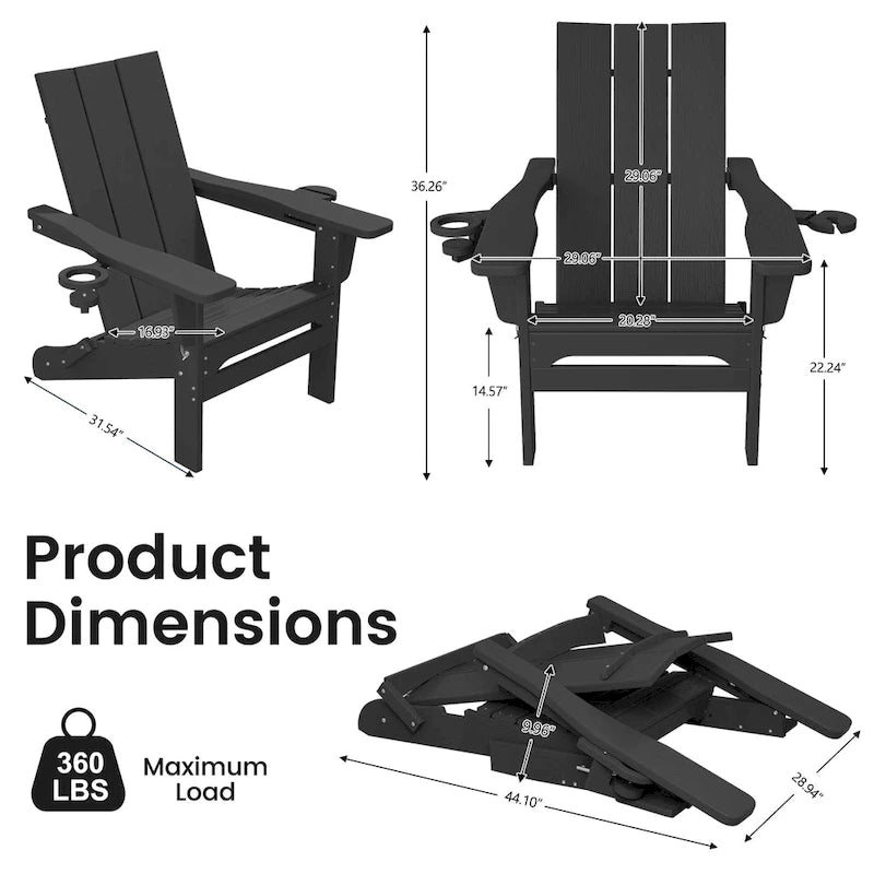Chaises Adirondack modernes en PEHD résistantes aux intempéries avec porte-gobelets