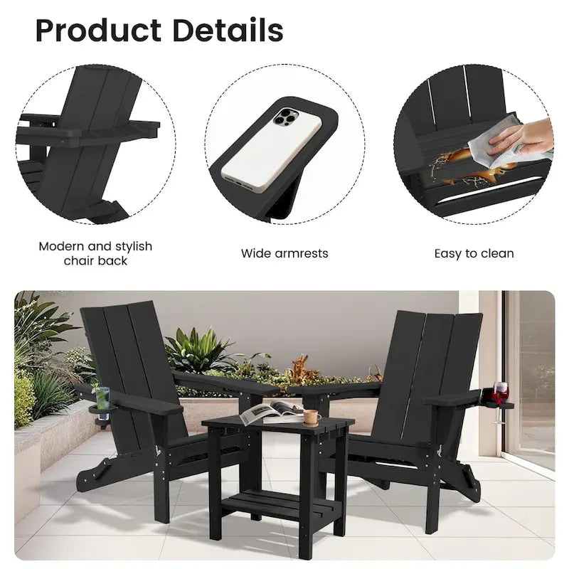 Chaises Adirondack modernes en PEHD résistantes aux intempéries avec porte-gobelets