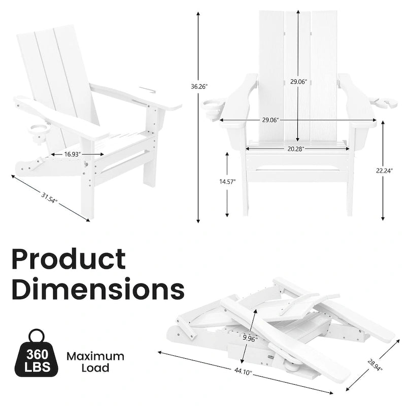 Chaises Adirondack modernes en PEHD résistantes aux intempéries avec porte-gobelets