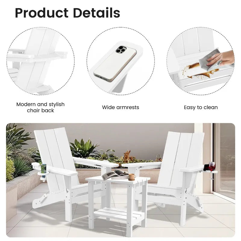 Chaises Adirondack modernes en PEHD résistantes aux intempéries avec porte-gobelets