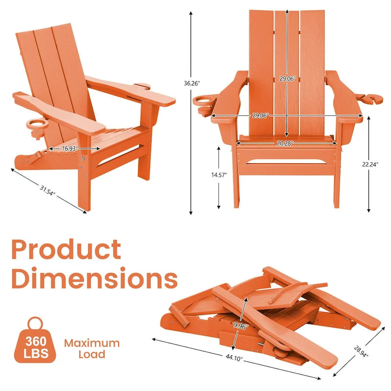 Chaises Adirondack modernes en PEHD résistantes aux intempéries avec porte-gobelets