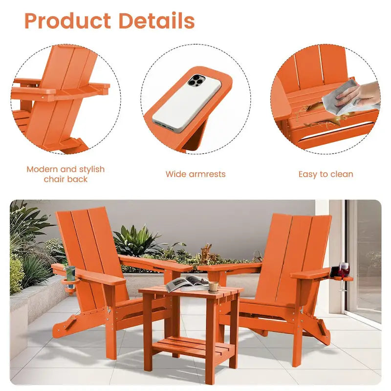 Chaises Adirondack modernes en PEHD résistantes aux intempéries avec porte-gobelets