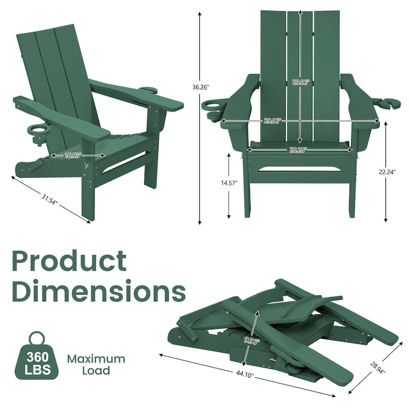 Chaises Adirondack modernes en PEHD résistantes aux intempéries avec porte-gobelets
