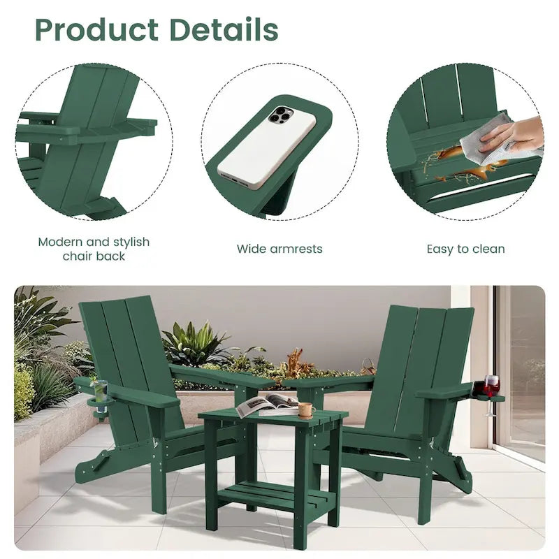 Chaises Adirondack modernes en PEHD résistantes aux intempéries avec porte-gobelets
