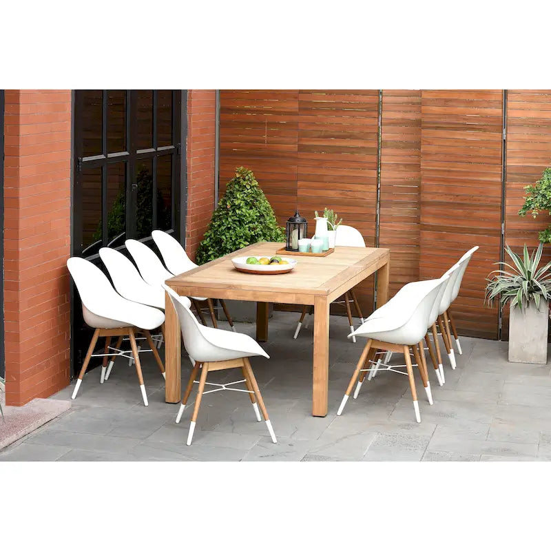 Ensemble de salle à manger rectangulaire 11 pièces Amazonia Teak Bonita White pour patio