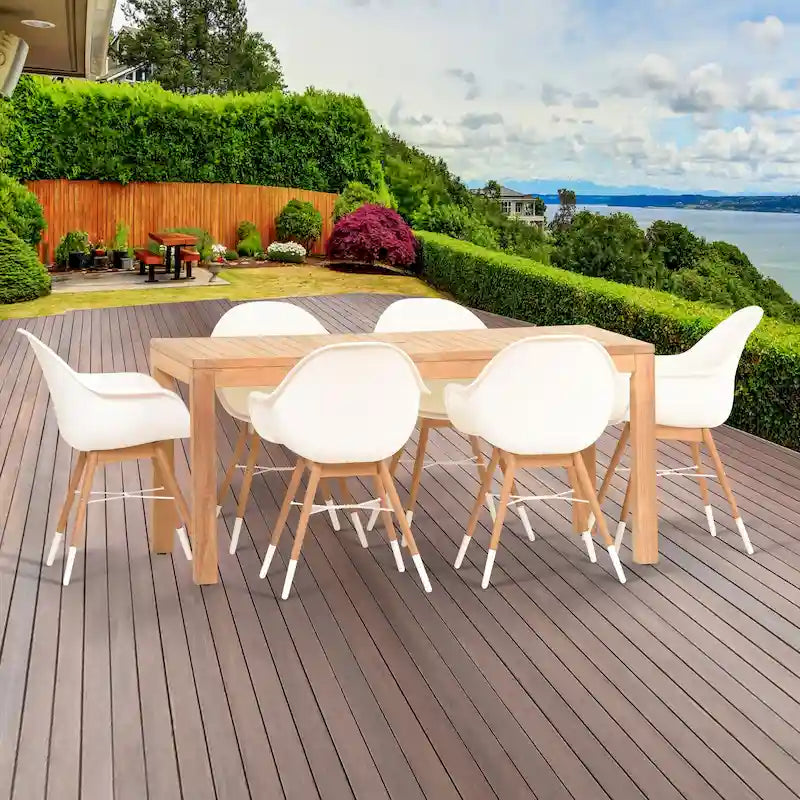 Ensemble de salle à manger rectangulaire 11 pièces Amazonia Teak Bonita White pour patio