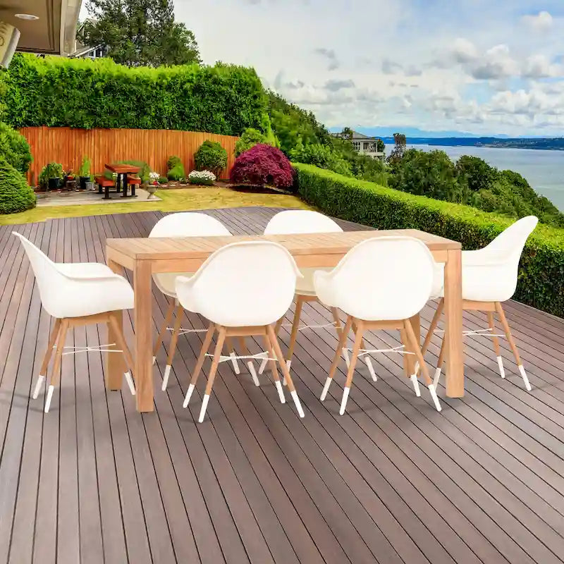 Ensemble de salle à manger rectangulaire 11 pièces Amazonia Teak Bonita White pour patio