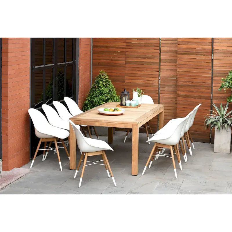 Ensemble de salle à manger rectangulaire 11 pièces Amazonia Teak Bonita White pour patio