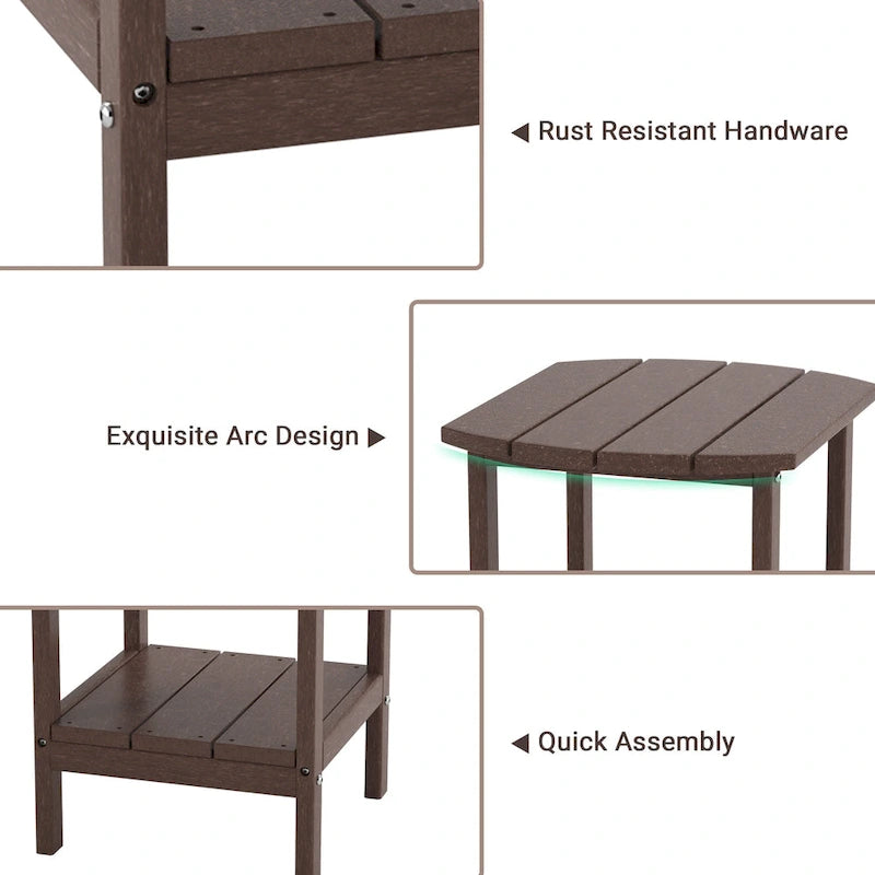 Table d'appoint extérieure pour chaises Adirondack, résistante aux intempéries, à l'humidité, à l'eau et aux taches.