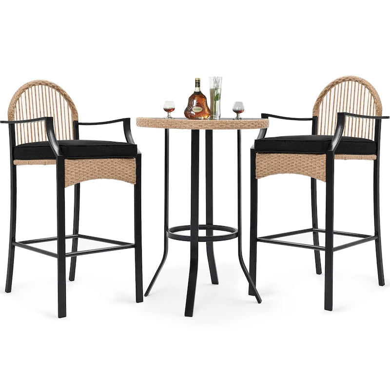 Ensemble de repas d'extérieur rond pour 2 personnes avec coussins