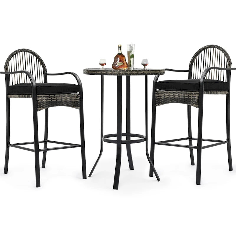 Ensemble de repas d'extérieur rond pour 2 personnes avec coussins