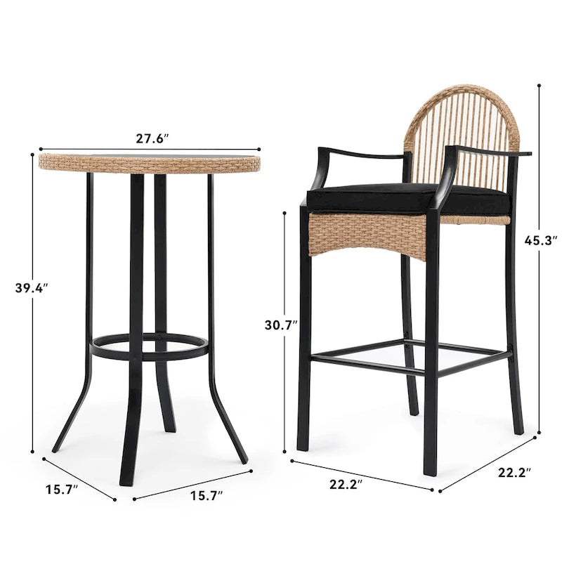 Ensemble de repas d'extérieur rond pour 2 personnes avec coussins