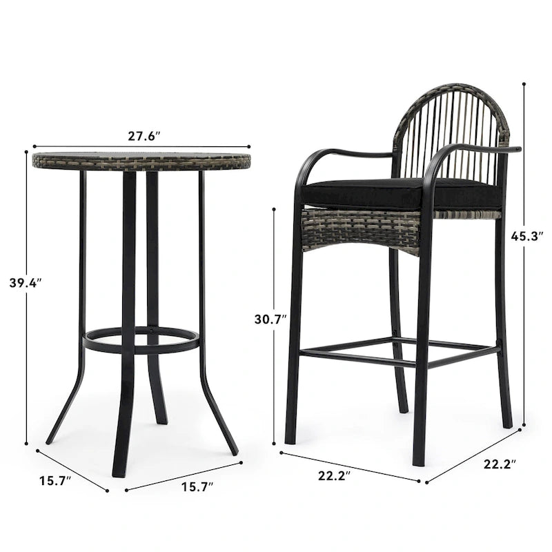 Ensemble de repas d'extérieur rond pour 2 personnes avec coussins