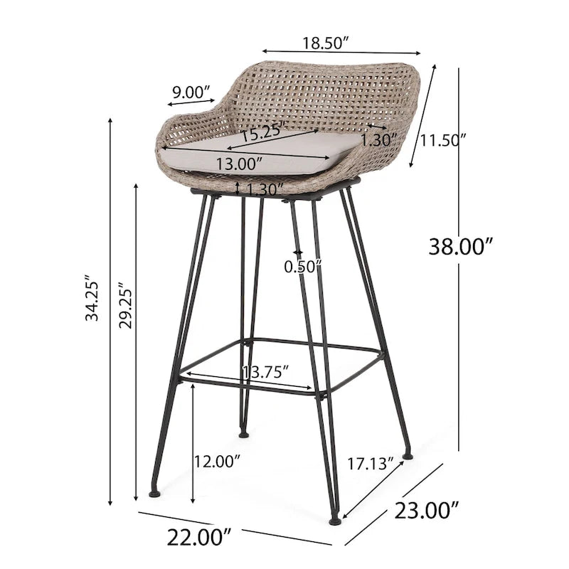 Tabourets de bar d'extérieur Kevin en osier et fer (lot de 2) par Christopher Knight Home