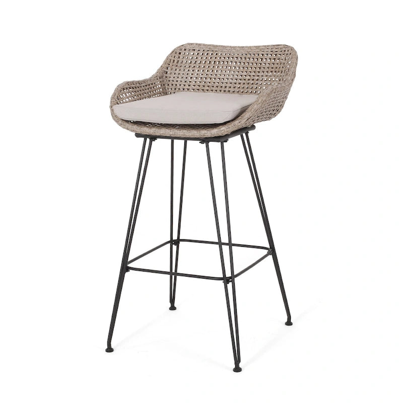 Tabourets de bar d'extérieur Kevin en osier et fer (lot de 2) par Christopher Knight Home
