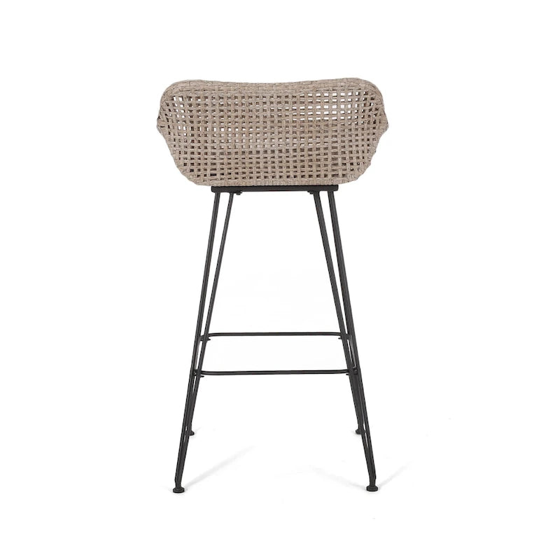 Tabourets de bar d'extérieur Kevin en osier et fer (lot de 2) par Christopher Knight Home