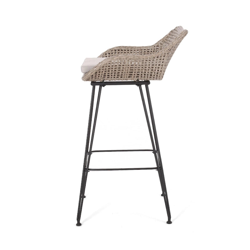 Tabourets de bar d'extérieur Kevin en osier et fer (lot de 2) par Christopher Knight Home