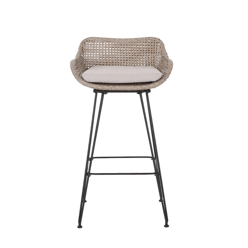 Tabourets de bar d'extérieur Kevin en osier et fer (lot de 2) par Christopher Knight Home