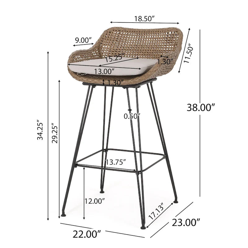 Tabourets de bar d'extérieur Kevin en osier et fer (lot de 2) par Christopher Knight Home