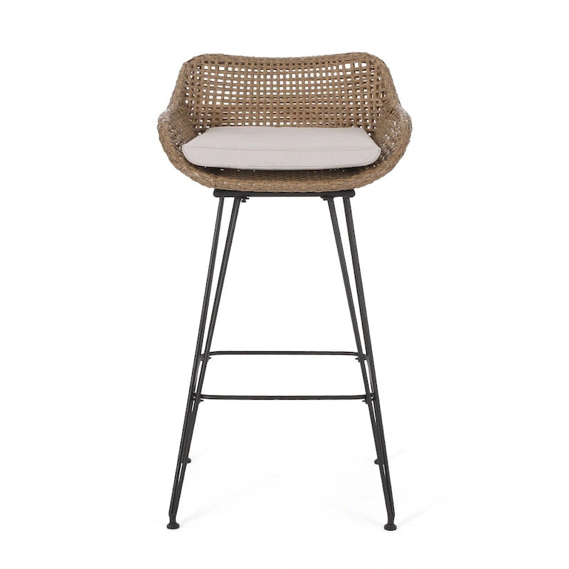 Tabourets de bar d'extérieur Kevin en osier et fer (lot de 2) par Christopher Knight Home