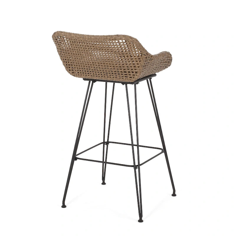 Tabourets de bar d'extérieur Kevin en osier et fer (lot de 2) par Christopher Knight Home